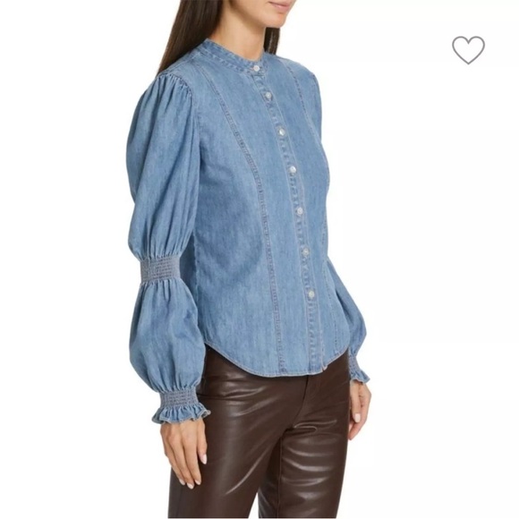 Veronica Beard Dalton Puff Sleeve Button Down Shirt - Picture 2 of 9